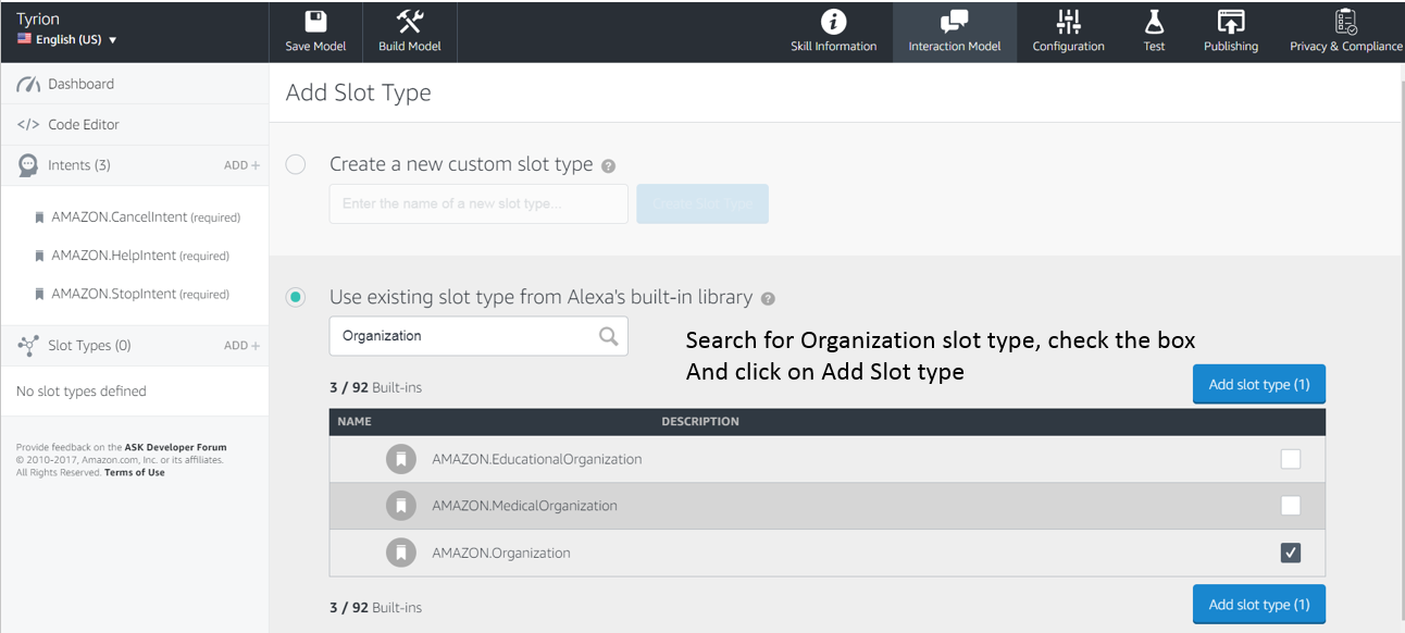 Alexa skill configuration