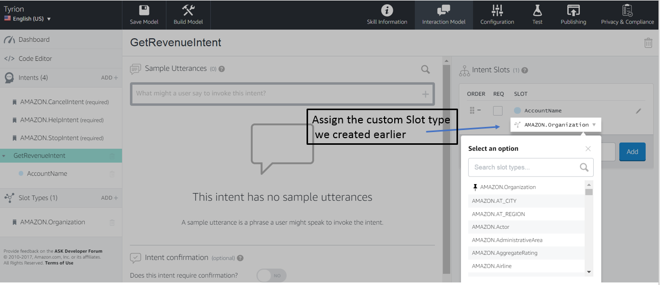 Alexa skill configuration