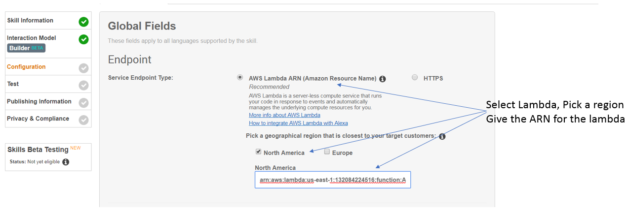 Alexa skill configuration